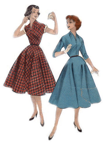 1950s Plunging Neckline w/ Full Skirt - 7086 Butterick - Complete Original Vintage Pattern