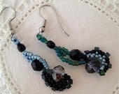Smoky Crystal Drop, Freeform Peyote Earrings