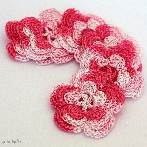 Beautiful pink melange crochet motifs. Set of 6.