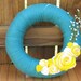 Sunny Side of Spring -Easter Wreath-Spring Decor- 12 inch Aqua Blue Yarn Felt Flower Spring Wreath