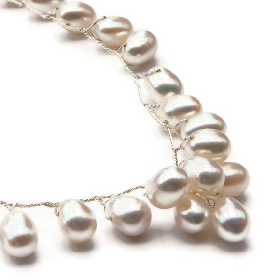 White Pearl Necklace - Bridal Jewelry - Summer Fashion - CherylParrottJewelry