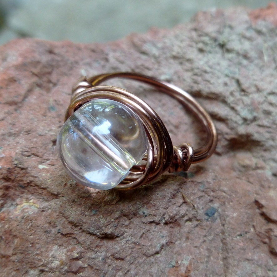 Clearly Classic  -  Wire Wrapped Bead Ring - Size 6 - READY to SHIP