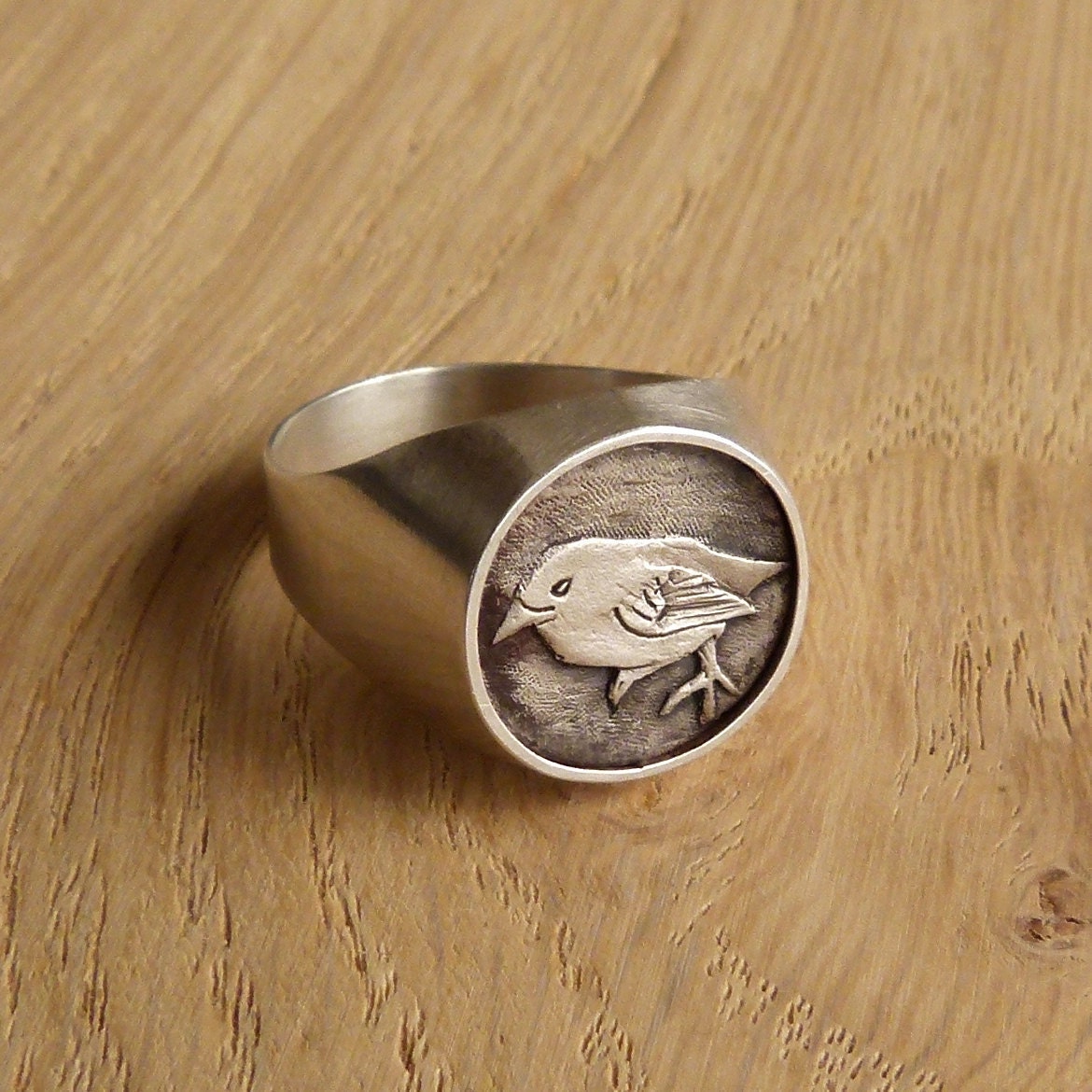 Silver Signet Ring - Bird Ring