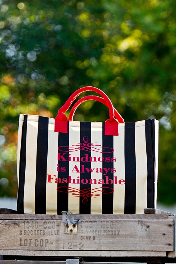 Black/Sand Stripe Tote-Kindness is always fashionable