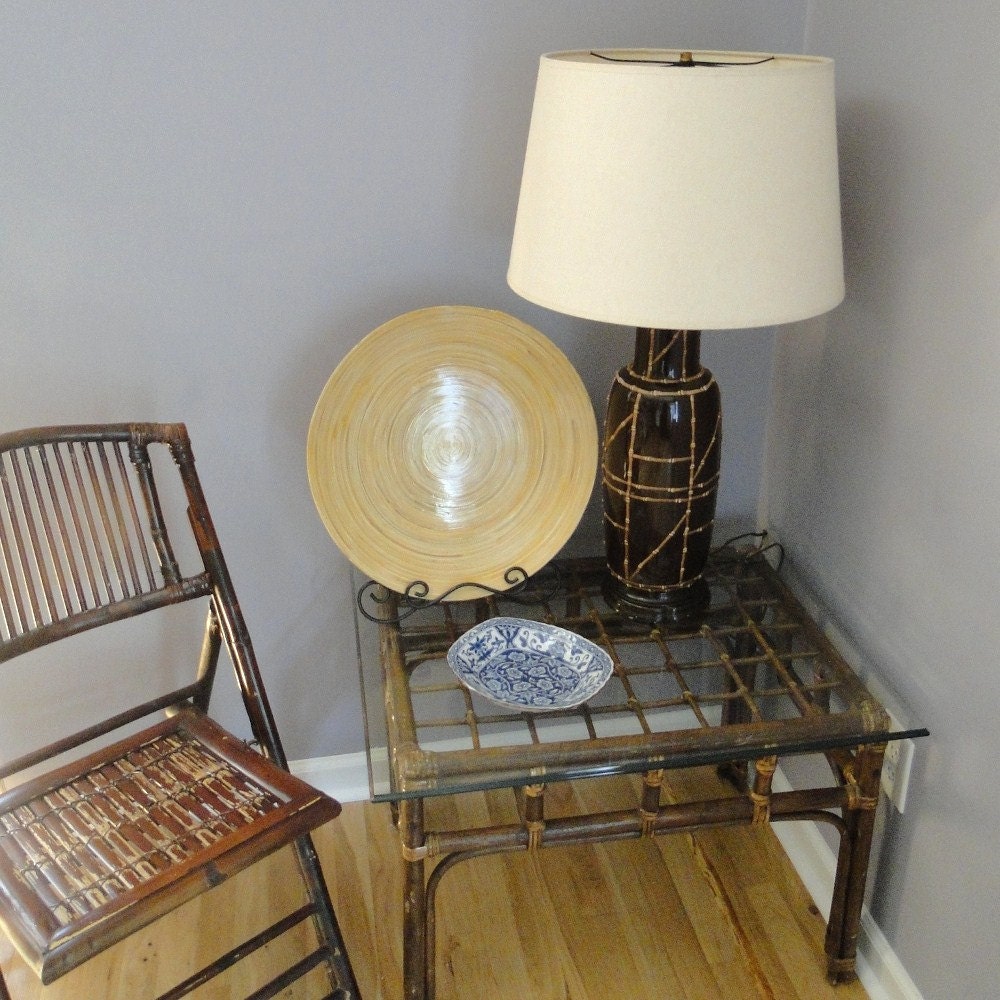 Vintage Table Rattan Cane End Table Bohemian Chic Eclectic Home Decor Natural Woven Reed Cane Bamboo Hand Crafted Side Table