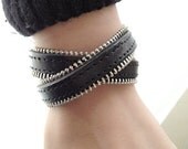2 Circles Black Leather Wrap Bracelet  Adjustable With  metal Studs