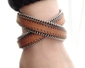 2 Circles Light Brown Leather Wrap Bracelet  Adjustable With  metal Studs