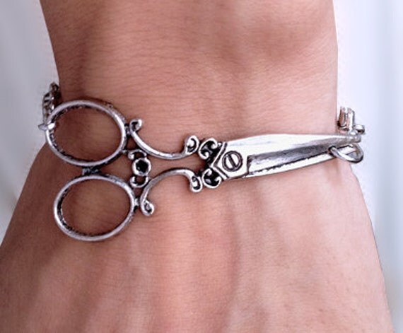Antique Silver scissor bracelet - victorian bracelet Chain bracelet wish bracelet