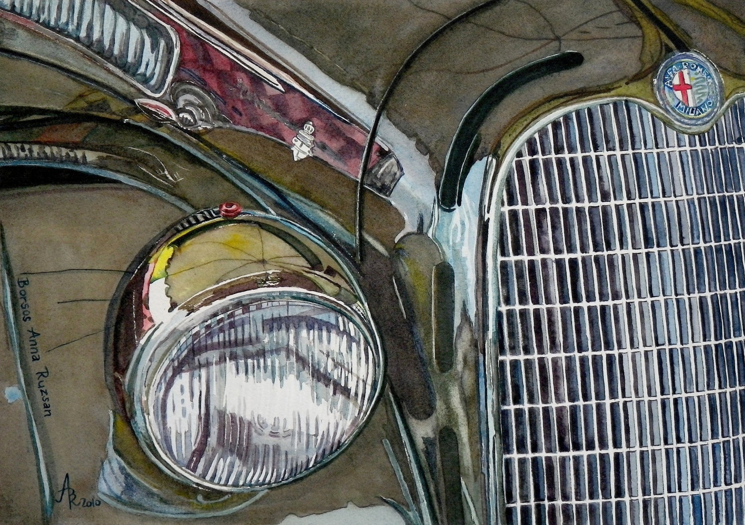1931 Alfa Romeo Milano - Classic Car, Watercolor painting by BARART - Print Matted to fit 10"x8" frame