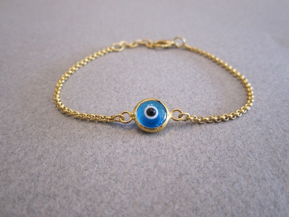 Evil Eye Bracelet Baby Blue Crystal Gold Vermeil Chain