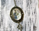 Art Hand Painted Necklace, Art Jewelry Handmade - Wild flowers, Antique White, Vintage Style-Original
