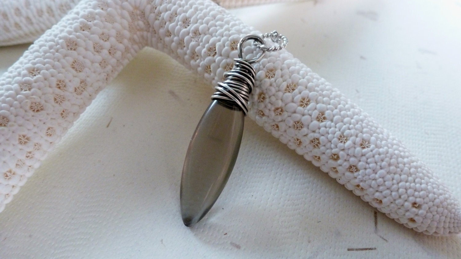 Smoky Taupe Quartz Necklace / Smooth Marquise / Sterling Silver / Wire Wrapped / SimplyJoli Fashion Pendant