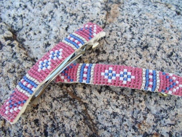 Native American Style Beaded Set of Barrettes - Native American Made