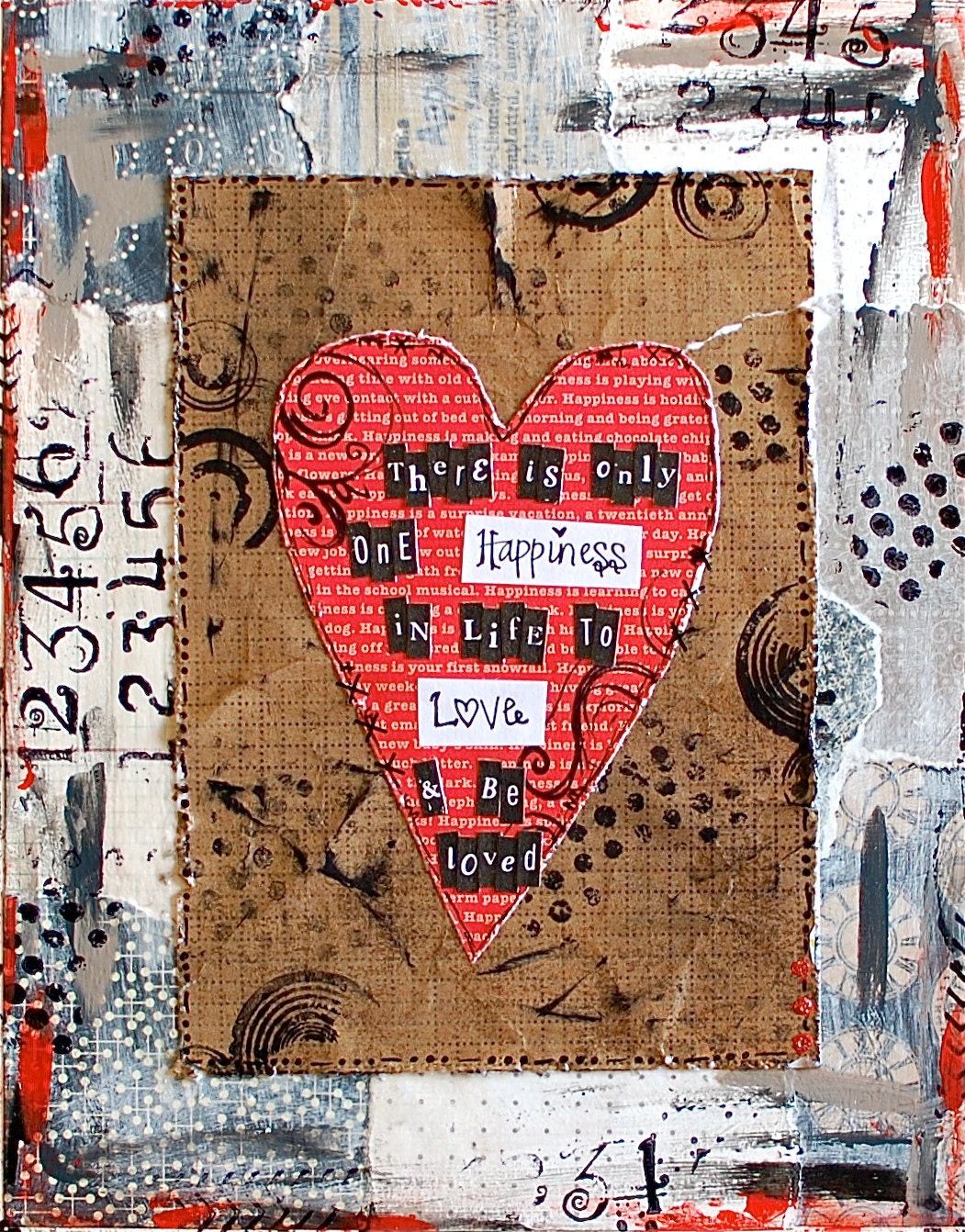 Valentine Love Heart Word Quote - 5x7 Mixed Media Art Print