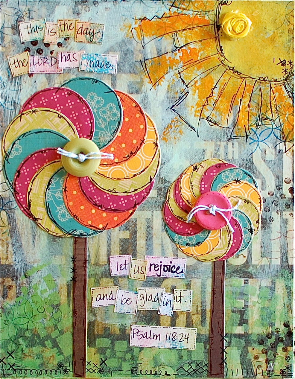 This is the day scripture pinwheel word art print - 5x7 mixed media
