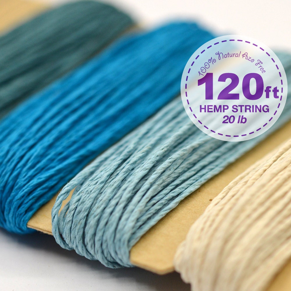 Hemp Cord, Shades of Aqua Color Assortment, 1 mm, 20lb, Bead Cord, Hemp Thread, Colored Hemp Twine