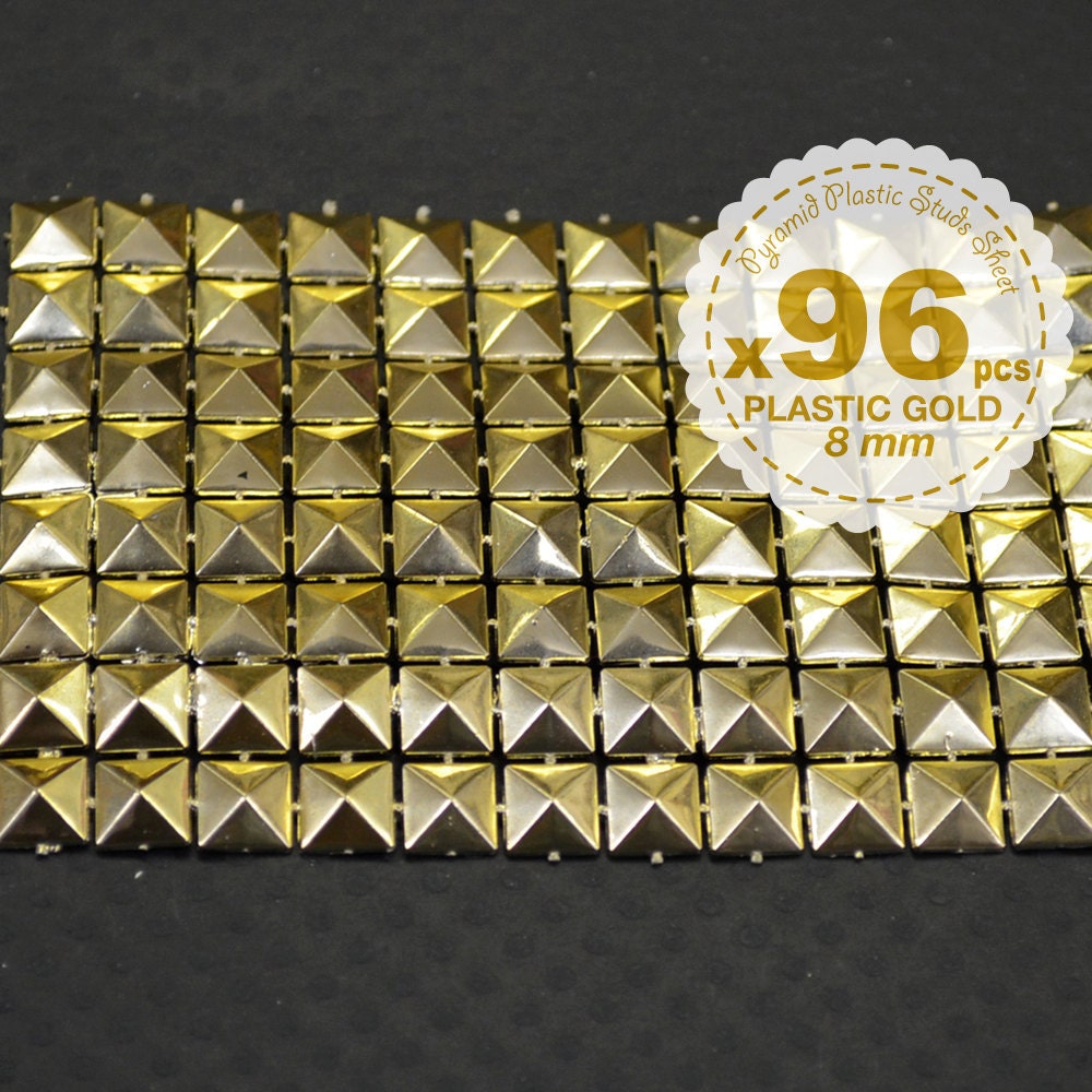 96 pcs - Gold Plastic Studs Sheet - Needs to be glued on - Pyramid Studs Plastic - iPhone case -Punk ROCK Biker Spikes