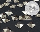 New - 24 pcs - Iron on Studs - Gun Metal - Shiny polished - Hot fix - Pyramid Studs Metal - iPhone case -Punk ROCK Bike