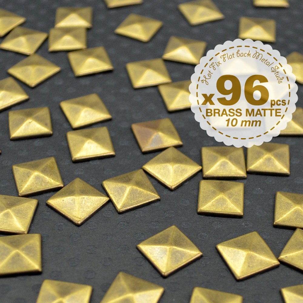 New - 96 pcs - Iron on Studs - Brass Matte non-polished - Hot fix - Pyramid Studs Metal - iPhone case -Punk ROCK Biker Spikes