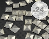 New - 24 pcs - Iron on Studs - Silver - Matte non-polished - Hot fix - Pyramid Studs Metal - iPhone case -Punk ROCK Biker Spikes