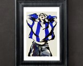 Modern, Expressive acrylic Fashion Illustration Limited-Edition Reproduction Giclee Print -- HEADACHE,  13" X 19"