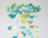 Bird Nursery Mobile- Blue & Green Birds- Baby Mobile, Nursery Decor, Baby Shower Gift