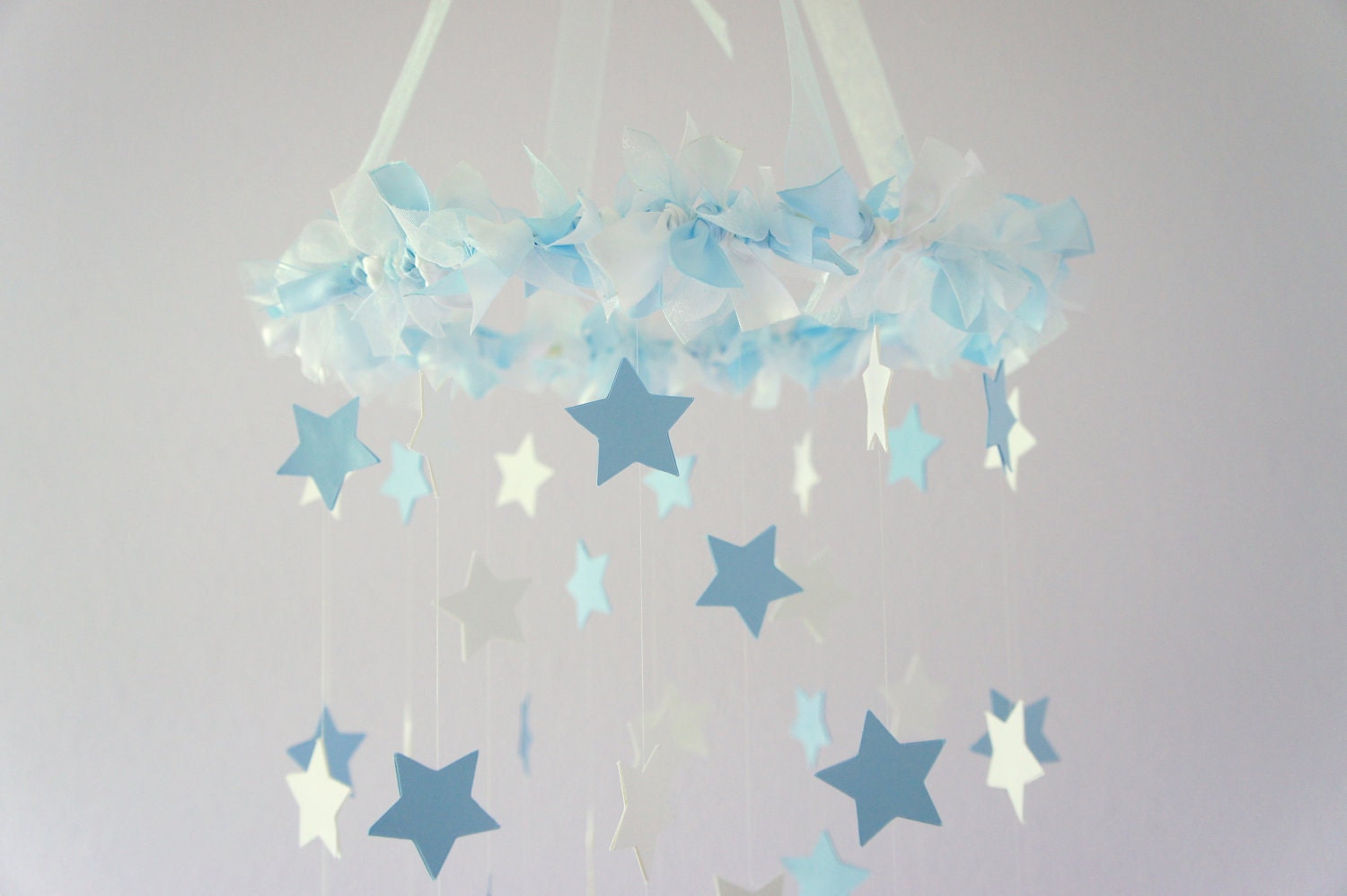 Baby Blue & White Star Mobile - Nursery Mobile, Baby Shower Gift, Nursery Decor