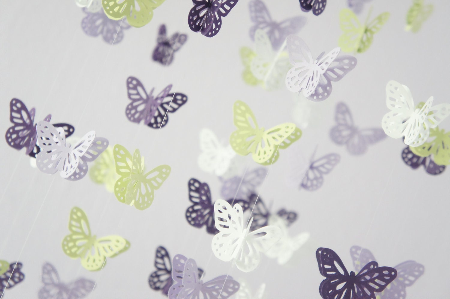 Butterfly Mobile in Purple Lavender Green & White- Photography Prop, Baby Shower Gift