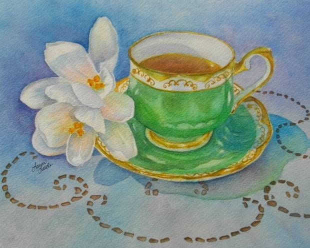 Spring Tea, Giclee' Print Of An Original Watercolor
