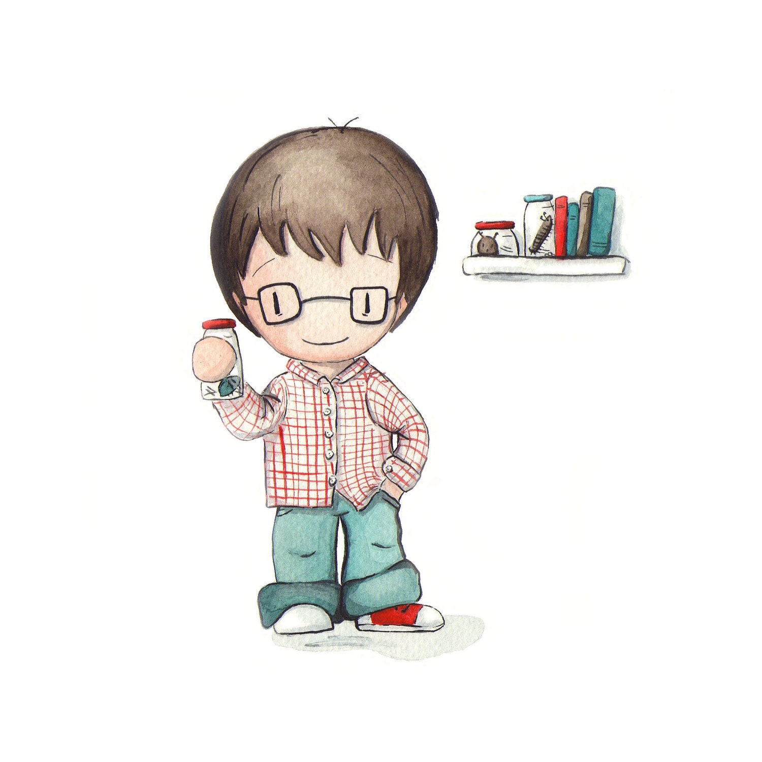 Beetleboy - bug and book lover boy art print for children