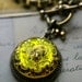 Lemon Yellow, Glass Pendant Necklace, Spectacular brilliant yellow and gold, contemporary styling, vintage inspired, button jewelry