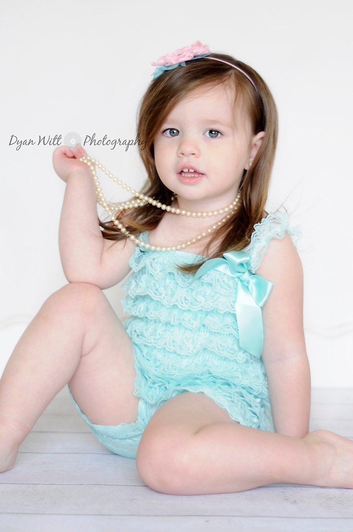 Baby Girl Petti Lace Romper, Aqua Lace Romper, lace romper, photography prop, Birthday, Baby shower gift