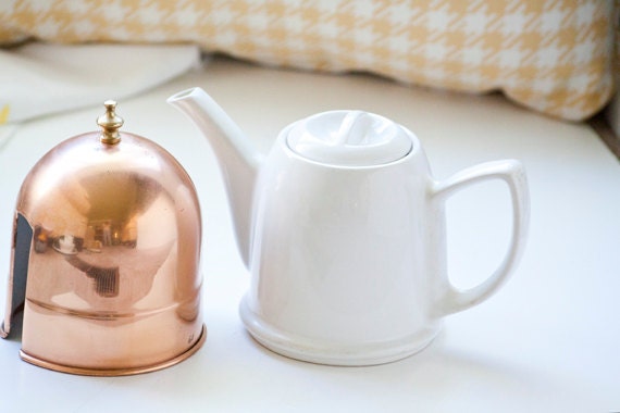 Vintage Porcelain Tea Pot With Copper Cozy Cover Made in Korea