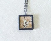 Dusty Mauve Pink Abstract Minimal Fall Flower Retro Vintage Wallpaper Pendant Necklace, Soldered Glass, Autumn