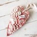 Red Heart Primitive Shabby Chic Hanging Heart of Belgian Linen and Vintage Lace, July 4th, Summer Picnic Wedding, I Love You, French Cottage