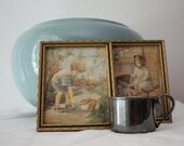 Vintage NURSERY Set includes Silver Plated Baby Cup Vintage Prints