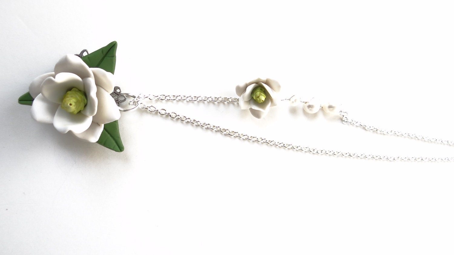 Southern Magnolia Necklace, White Flower Necklace, Mother's Day Gift, Southern Wedding Jewelry Theme