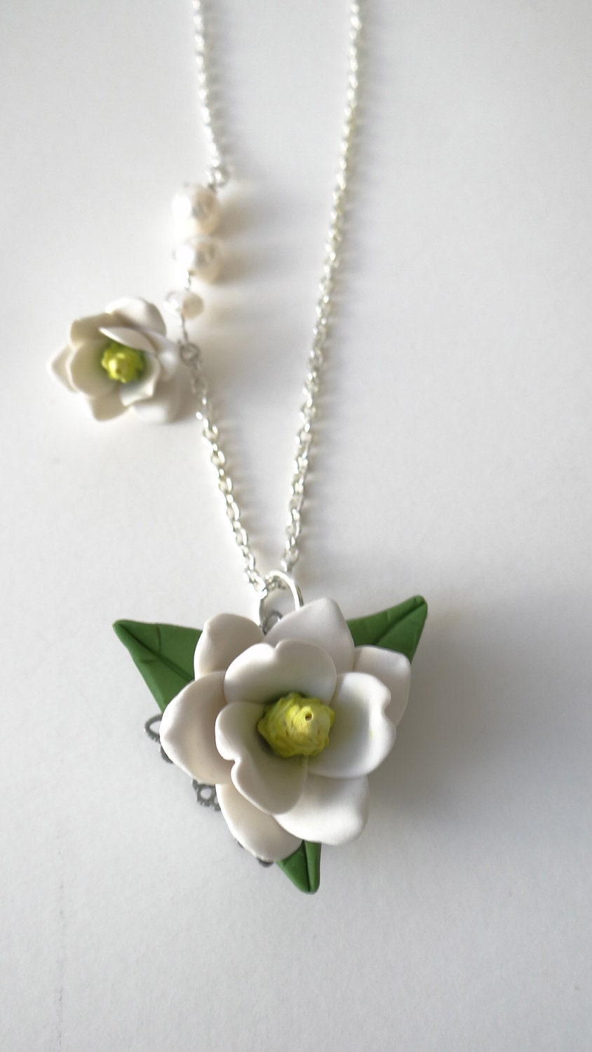 Southern Magnolia Necklace, White Flower Necklace, Mother's Day Gift, Southern Wedding Jewelry Theme