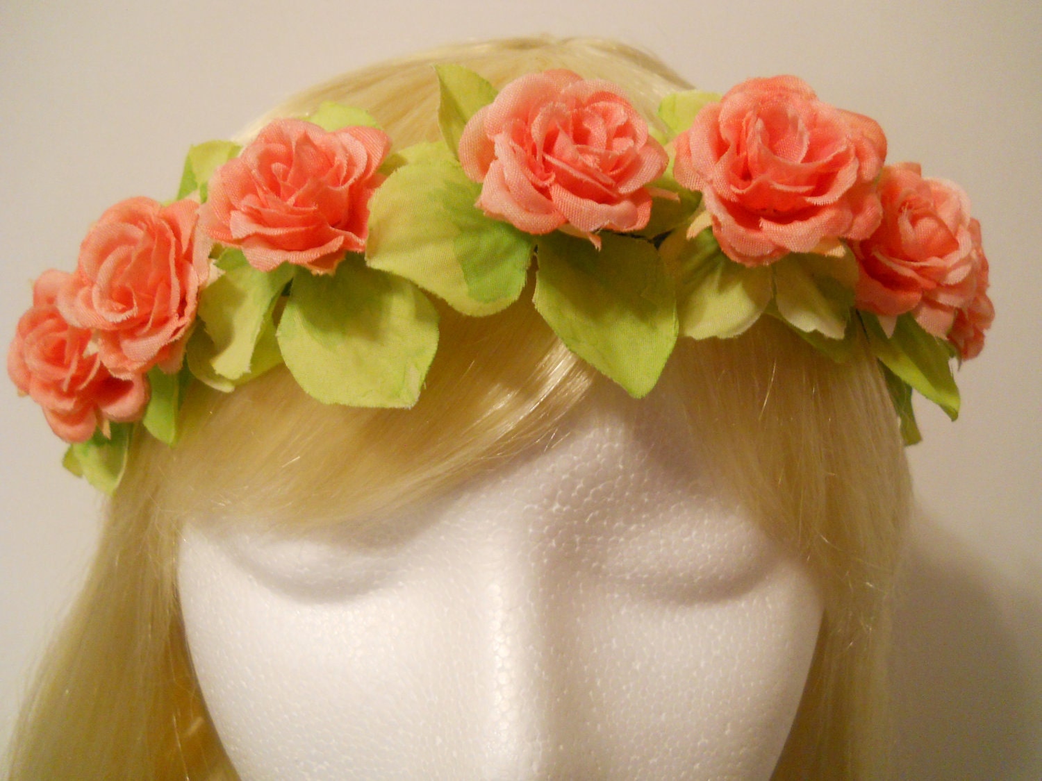 Head Wreath, Flower Crown, Rose, Coral, Peach, Green, Wedding, Bride, Festivals, Edm, Flower Girl, Rave, Circlet, Hippie, Mystic, Fairy