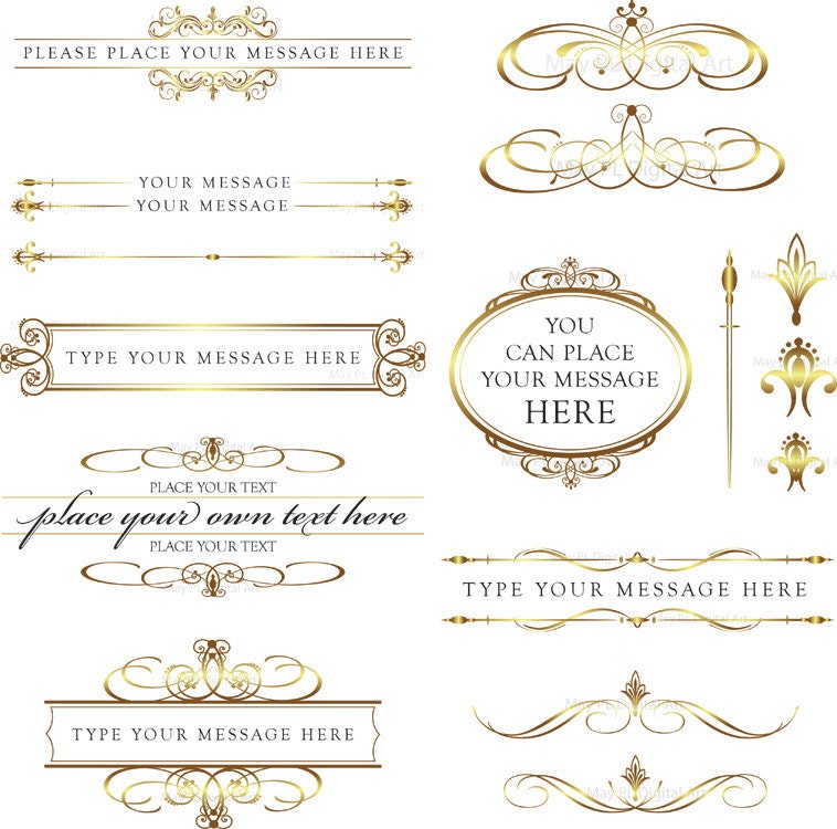 Calligraphy Vintage Clip Art Clipart GOLD DIY Wedding Invitation Scrapbook Text Dividers Oval Digital Frame Transparent Middles 10227