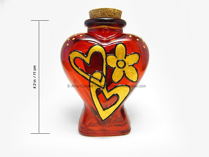 Hand Painted Perfume Bottle / Love Note Bottle / 1 Inch Thick Candle Holder
