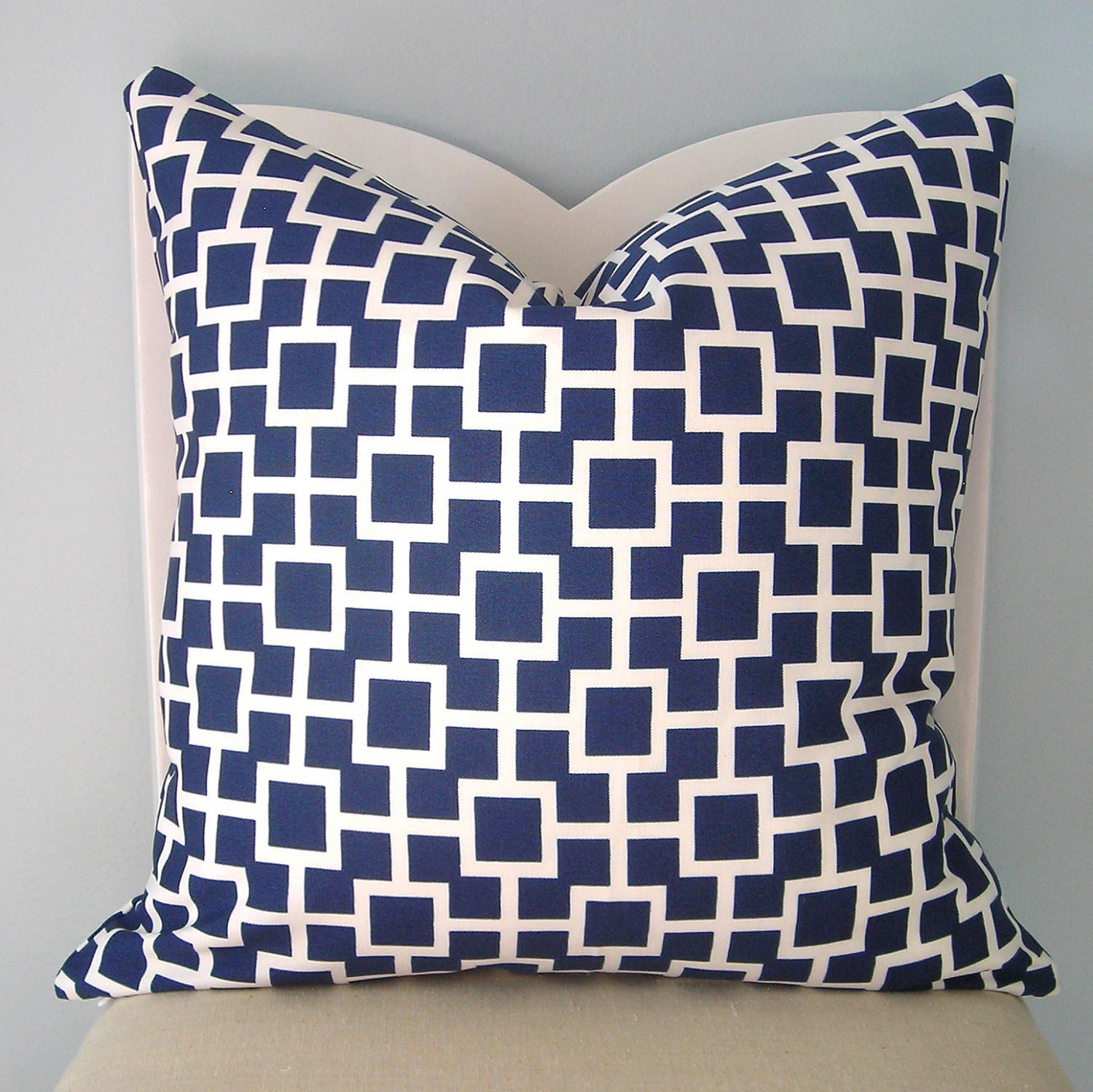 Navy Blue Geometric Squares Pillow Cover 18 x 18
