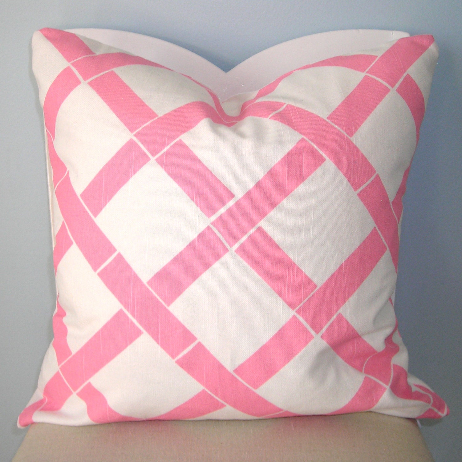 Pink and White Geometric Decorative Pillow Cover 16 x 16