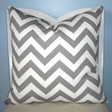Gray and White Chevron Zig Zag Decorative Pillow Cover 18 x 18