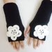 Valentines day gifts, Black, Fingerless gloves, with white flower, hand crochet acrilic gloves, holiday gifts