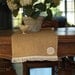 Table Runner (14' x 72").  Custom Burlap runner with rosette, Wedding Decoration, shabby chic, cottage, french country