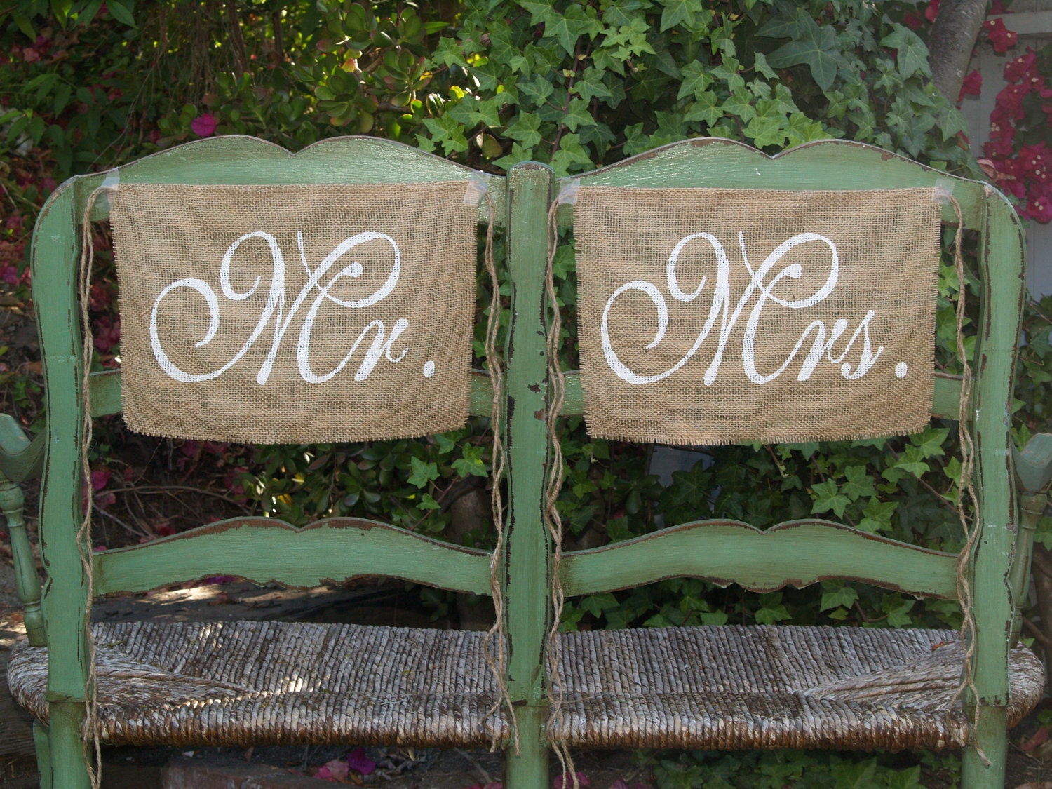 Burlap Wedding Chair signs - Mr and Mrs chair signs -Wedding decorations