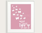 Spring Inspirational Quote "Spread Your Wings and Fly," Butterfly Art Print, You Choose Color 8x10, Kid's Room Decor