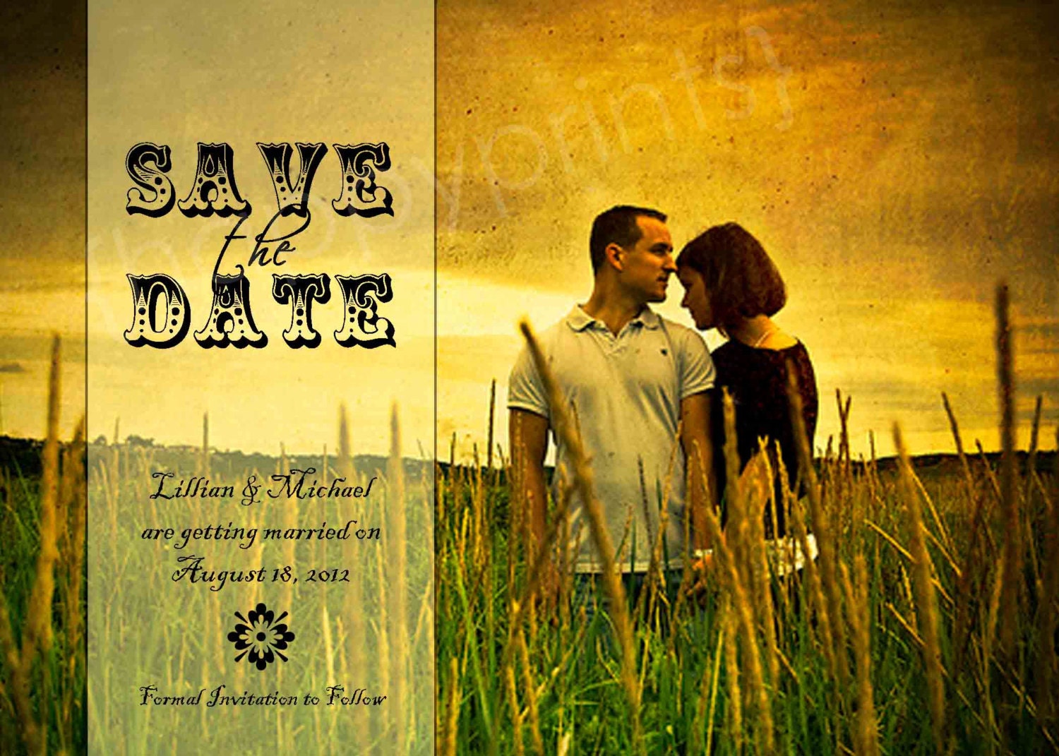 Rustic Charm Save the Date Photo Card - Personalized Printable Vintage Wedding Announcement