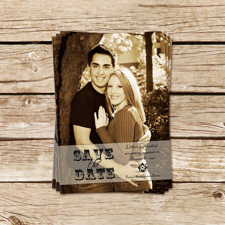 Rustic Charm Save the Date Photo Card - Personalized Printable Vintage Wedding Announcement